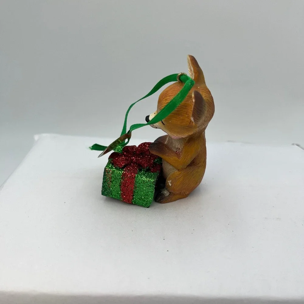 Danbury Mint Baby Animal Fox Ornament Brown Holiday Gift Box Glitter Decor